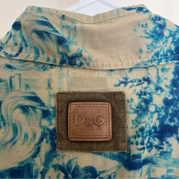 Vintage 1998 Dolce & Gabbana Toile De Jouy Beige & Bleu Shirt Size L - Picture 7 of 14